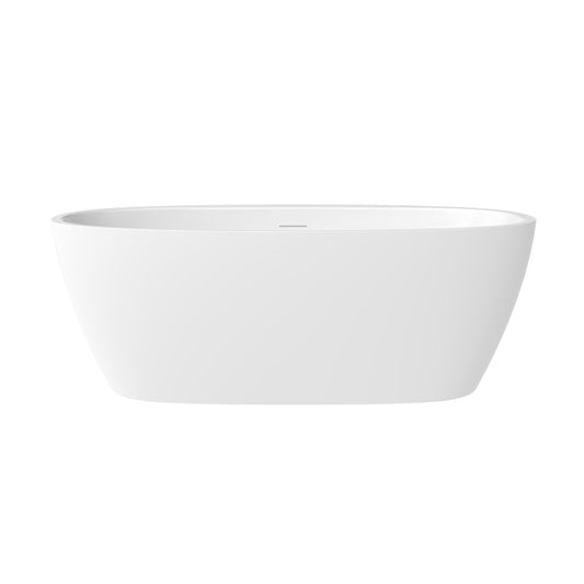 59" Free Standing Tub Classic Oval Design, Acrylic Bathroom Tub Modern White, Soking Tub with Central Drain and Overflow